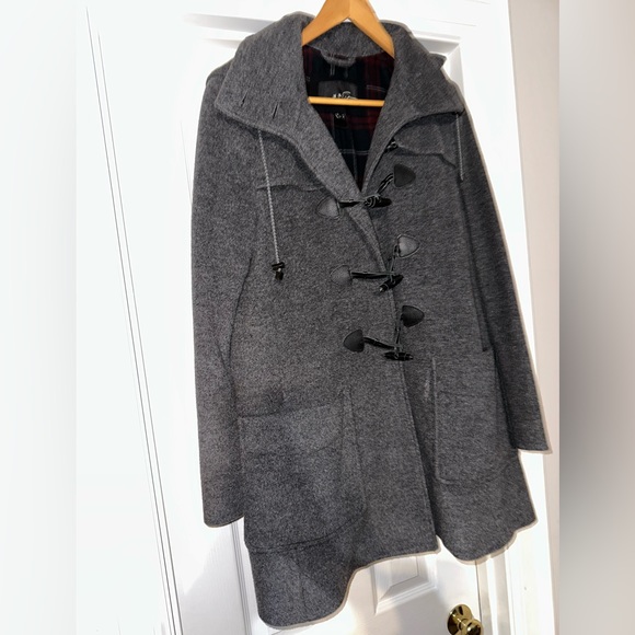 MNG SUIT, WOOL, 3/4 LENGTH, MEN’S GRAY DESIGNER HOODED PEA COAT          Size: M - Picture 3 of 15